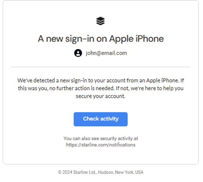 New sign in alert email template